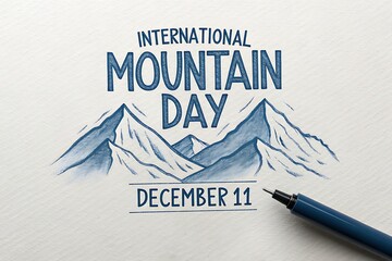 International Mountain Day Illustration With Snowy Peaks And Pen, December 11

