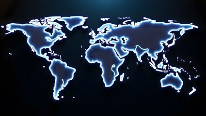 Global network illuminated, world map glowing with futuristic technology, vibrant continents connecting in digital age,