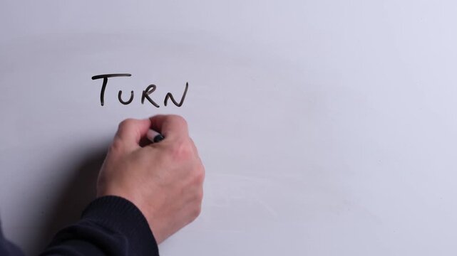 A person is writing Turn to Christ in black marker pen on a whiteboard, perfect for Christian, religious themes, Church communications or faith presentations