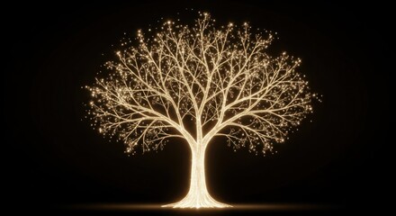 A glowing, illuminated tree with a black background.