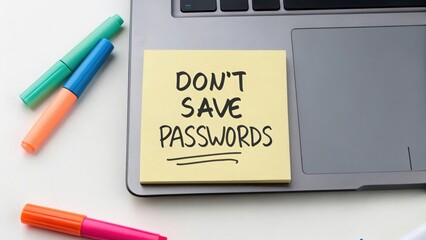 Reminder Note on Laptop about Not Saving Passwords for Security