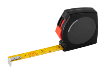A sturdy measuring tool sits on a plain surface, its yellow tape extended to show accurate measurements. Ideal for builders or DIY enthusiasts in any project