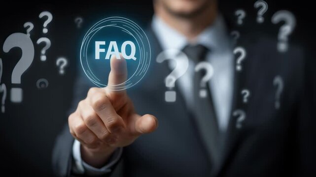 Businessman uses FAQ button online