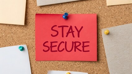 Sticky Note Reminder on Corkboard for Staying Secure and Safe