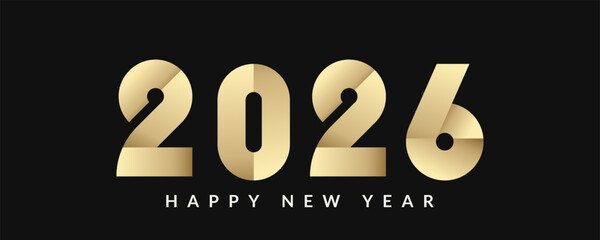 Happy New Year 2026 logo in gold gradient color. Celebration, greeting card, invitation, calendar concept. Design template post new year 2026