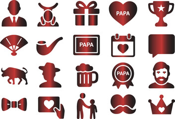 Father's Day Celebration Collection of Symbolic Icons Representing Love, Gifts, Family, and Special Moments