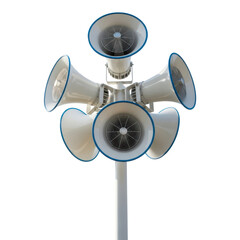 Group of loudspeakers on a pole isolated on transparent background