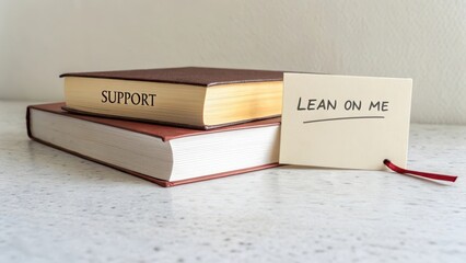 Supportive Books with Note for Encouragement and Friendship Concept