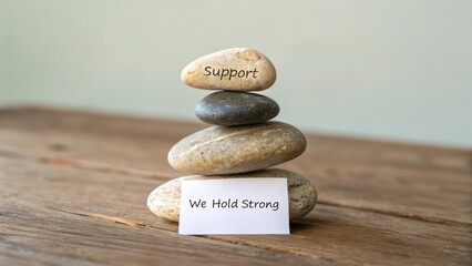 Three Stacked Stones with Affirmation Message on Wooden Surface