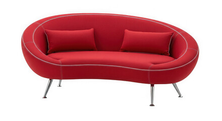Modern red sofa isolated on transparent background with two red pillows