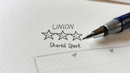 Union Shared Spark Stars Pen Drawing on Paper Notebook Background