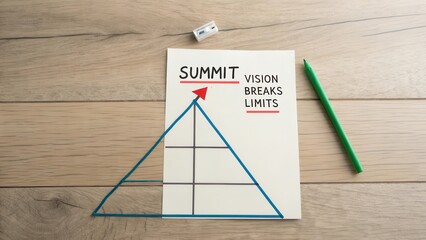 Summit Vision Breaks Limits Concept with Pyramid on Wood Background