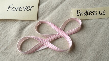 Symbolic Infinity Loop with Messages on Fabric Background