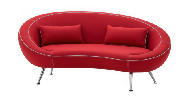 Modern red sofa isolated on transparent background with two red pillows - Powered by Adobe