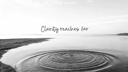 Tranquil Waters with Ripples and Inspirational Message in Black and White