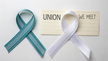 Unity Symbols: Teal and White Ribbons on Minimalist Background