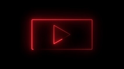 Play button icon animation glowing neon red color stop press start circle button click sign symbol on black background. - Powered by Adobe