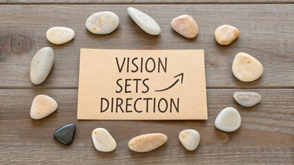 Vision Sets Direction Motivational Quote with Decorative Stones Arrangement
