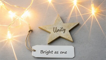 Unity Star Decoration with Bright as One Tag and Warm Lights