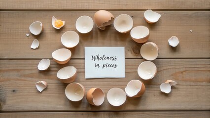 Wholeness in Pieces: Symbolism of Broken Eggshells on Wood Surface