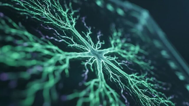 Detailed glowing neuron network illustration showing intricate neural pathways for biological science and medical research
