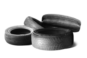 old worn damaged tires isolated on white background