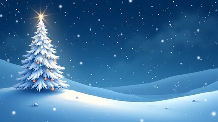 Obraz premium Christmas tree glows in the winter landscape