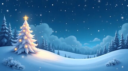 Obraz premium Christmas tree glows in the winter landscape