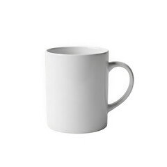 A plain white ceramic mug isolated on transparent background, perfect for branding and design mockups