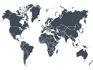 Detailed World Map Illustration with Country Borders in Dark Gray on a White Background world