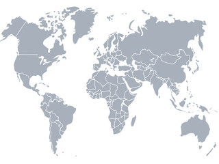World Map Illustration with Country Borders in Light Gray on a White Background for Design Projects