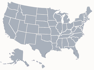 United States of America Map with State Borders in Light Gray and White Outlines simplified