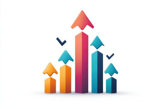 3D arrows pointing upward in vibrant colors on a white background representing growth and success