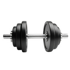 Fototapeta premium A black adjustable dumbbell with multiple weight plates on a transparent background