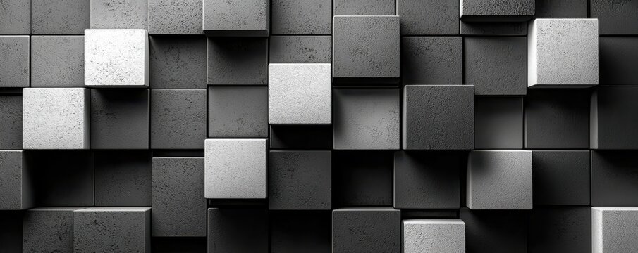 3D black and white wallpaper featuring gray cubes with a modern geometric design aesthetic