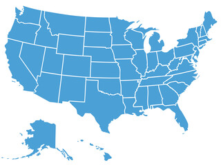 United States of America Map with State Borders in Light Gray and White Outlines simplified