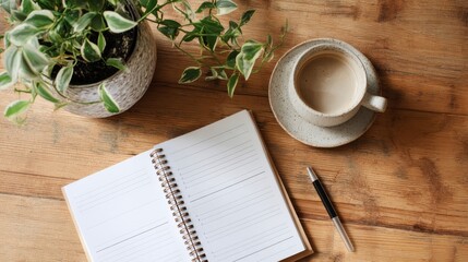 New Year 2026 Goals: Desk with notebook, plant, and resolutions. Plan, checklist, ideas for action. Copy space.