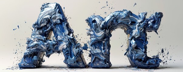 3D lettering of the word 'Art' in dynamic navy blue colors with textured brushstroke effect on a neutral background