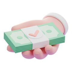3d hand holding money with check mark isolated on transparent background
