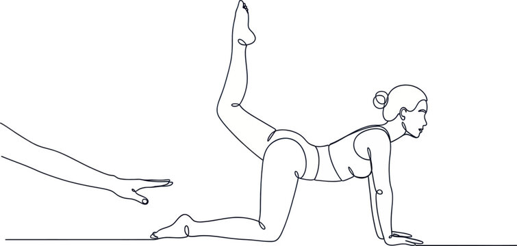 Woman doing donkey kick exercise with trainers hand nearby