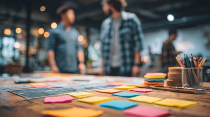 Creative team collaborating during planning session at office