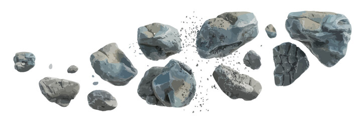 3D Cosmic Space Stone Meteorite Set – Flying Asteroid Debris, Grey Galaxy Rocks, Sci-Fi Comet Explosion Elements for Poster, Game, Animation, or VFX Design