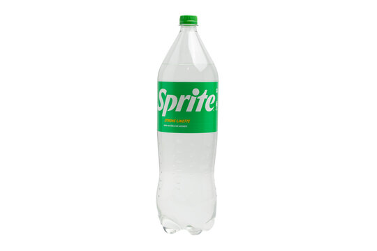 Germany Berlin November 6, 2025. Sprite Bottle. A 2L Sprite bottle with a green label and cap, isolated on a white background. Refreshing lemon-lime soda with natural flavor.