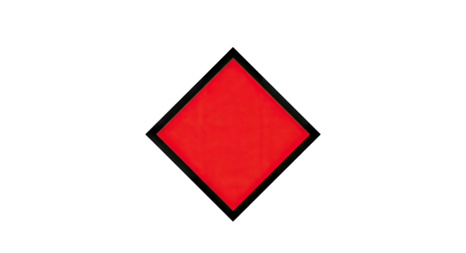 Red Diamond Shape with Black Outline on White Background.