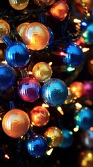 Christmas tree with blue and gold baubles on bokeh background. Christmas Tree with Presents. Christmas. Merry Christmas Concept. Happy New Year Concept.