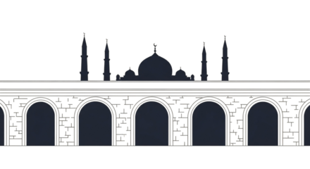 Silhouette of a Mosque Facade with Arches and Minarets graphic design isolated on a transparent background