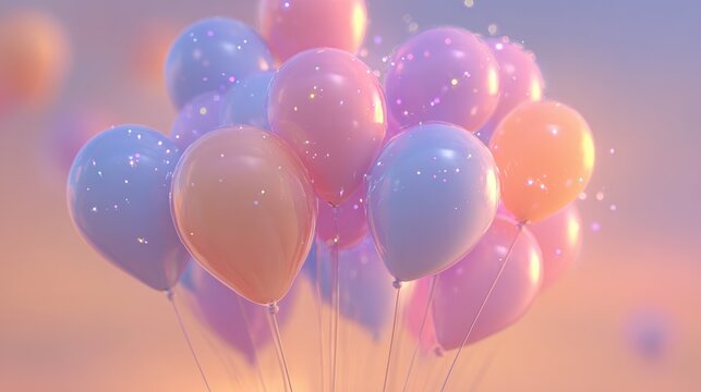 Colorful balloons floating against a vibrant pink and blue gradient background, perfect for festive, celebratory, or party-themed designs.