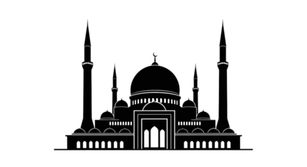 Dark Silhouette of a Mosque with Subtle Lighting architecture isolated on a transparent background