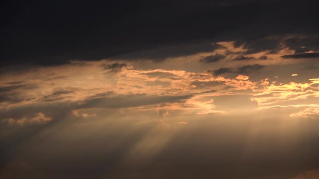 Clouds on Sky, Dramatic Sunset, Fluffy Cloudy Day, Nature Summer in Twilight