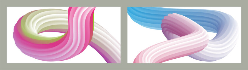 Futuristic abstract bright volumetric background. Waves, lines. Creative modern background. Set of two covers. Cover design, wallpaper